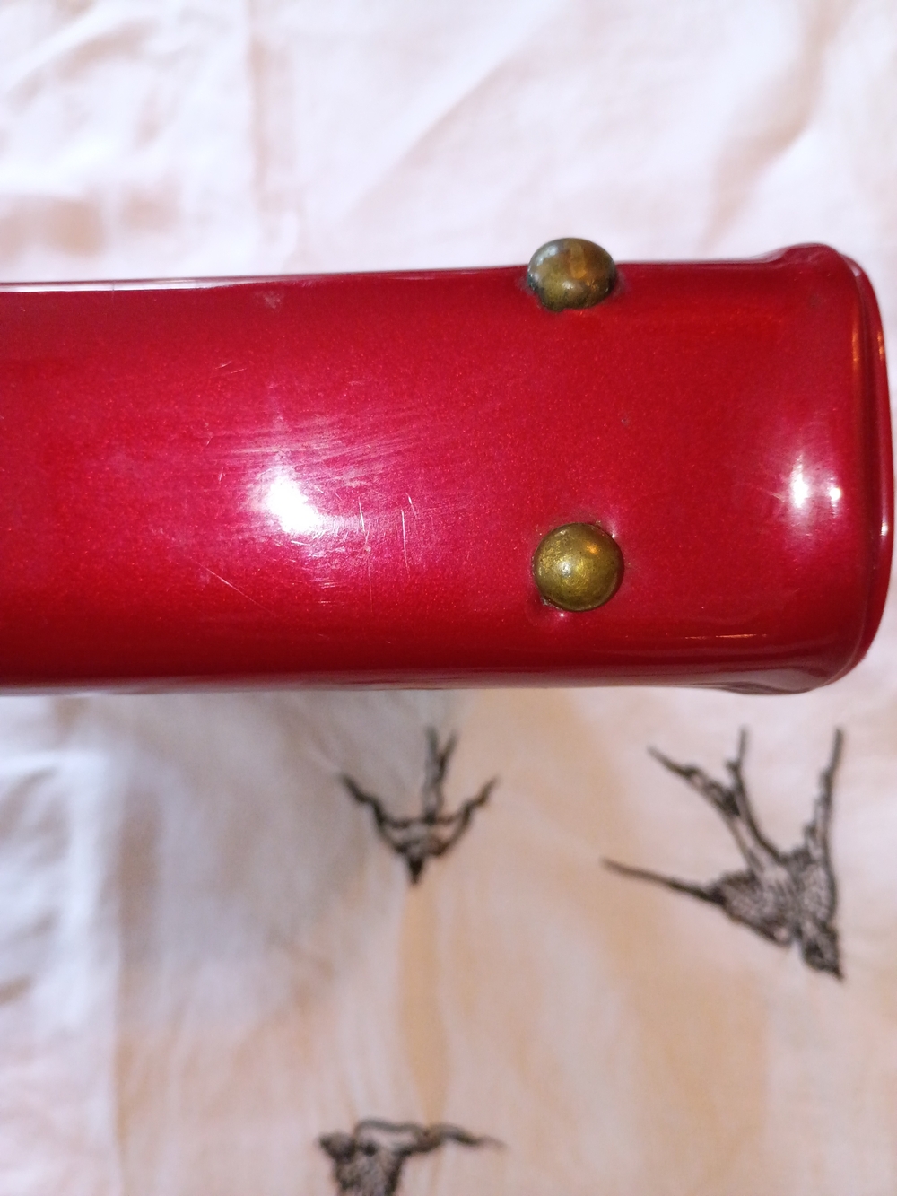 Glossy Red Patent Handle Clutch with Gold-Tone Hardware - Picture 6 of 14